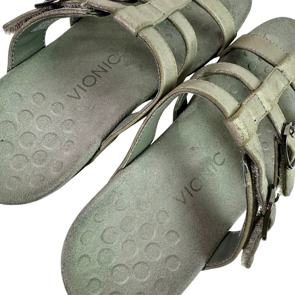 Vionic Women's 8 Pewter Gray Leather Strappy Slide On Comfort Sandals Walking - Picture 10 of 10